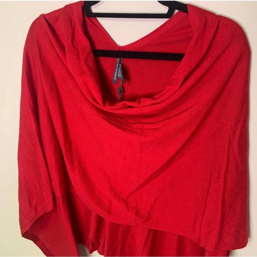 Caroline Grace red cashmere blend kit poncho NWT